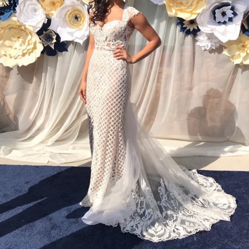 Terani Couture White Lace and Beaded Gown